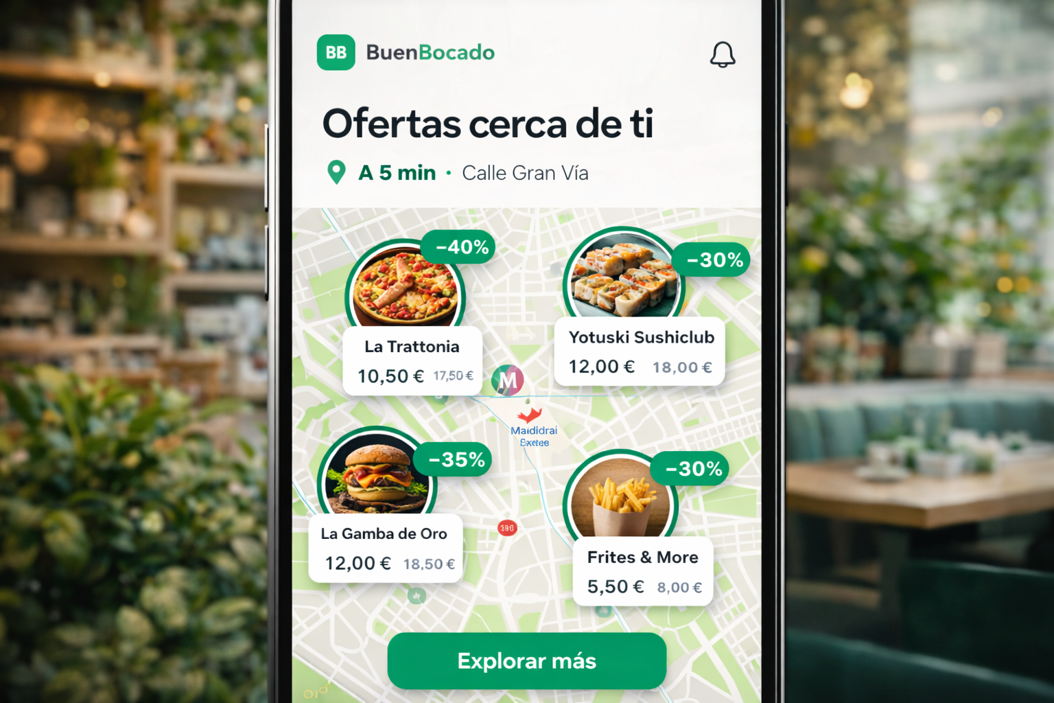 BuenBocado, mapa con varias ofertas activas